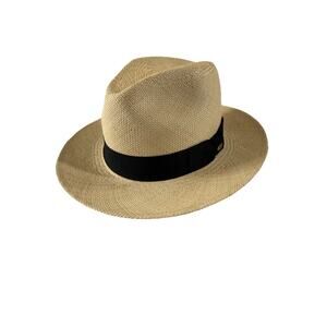 Scala Genuine Panama Fedora Hand Woven Ecuador Black Band Medium Excellent